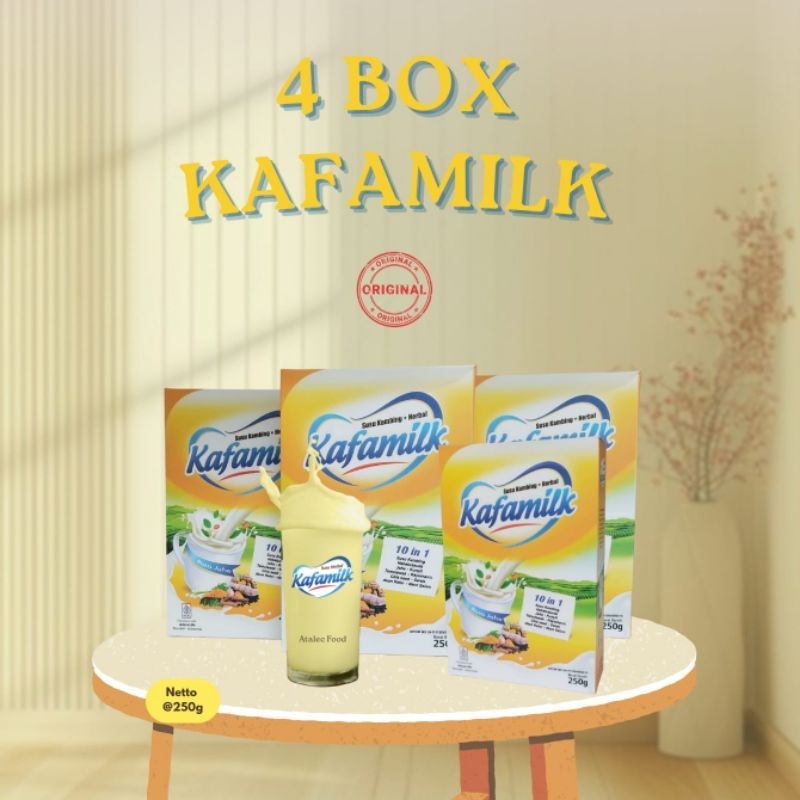 

Kafamilk~Susu Kambing Herbal Etawa 10 in 1, Paket 4 box atasi nyeri sendi, Asma, asam urat Kolesterol, asam lambung Gerd, menjaga daya tahan tubuh ~ @250 gr