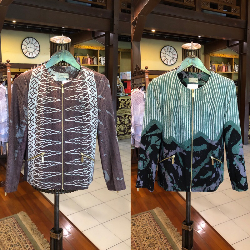 Fitted coat viscos batik abstrak baju formal jas vest wanita modern dian pelangi official pekalongan
