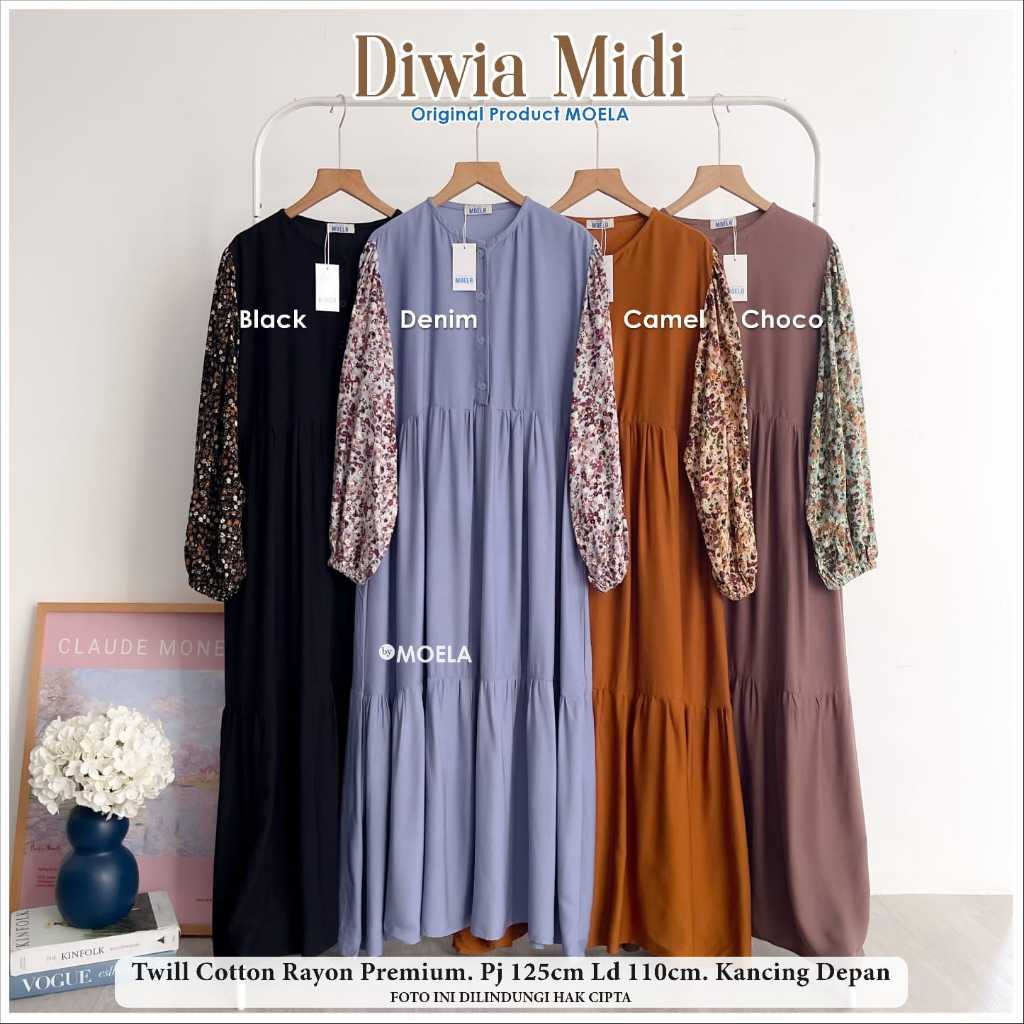 DIWIA MIDI DRESS TWILL COTTON RAYON PREMIUM KANCING AKTIF DEPAN BY MOELA