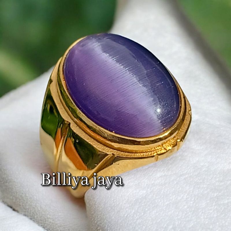CINCIN BATU AKIK UNGU CAT EYE RING TITANIUM SUPER