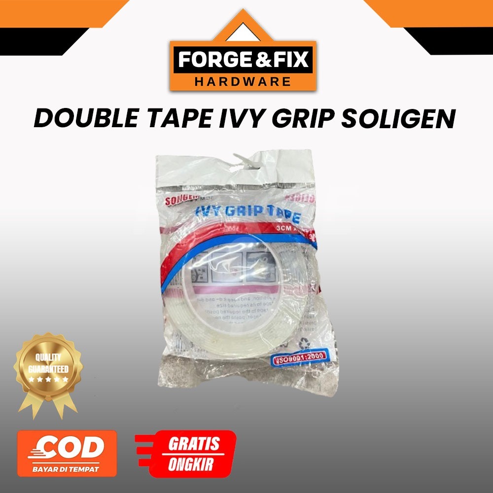 

SOLIGEN Double Tape Ivy Grip Bening Isolasi Lakban Selotip Tebal 2 MM 1 INCH x 3 M