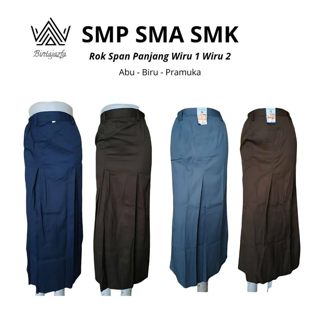Rok Sekolah SMP SMA SMK Model Span Panjang Wiru 1 Wiru 2 Warna Abu Abu Coklat Pramuka Biru