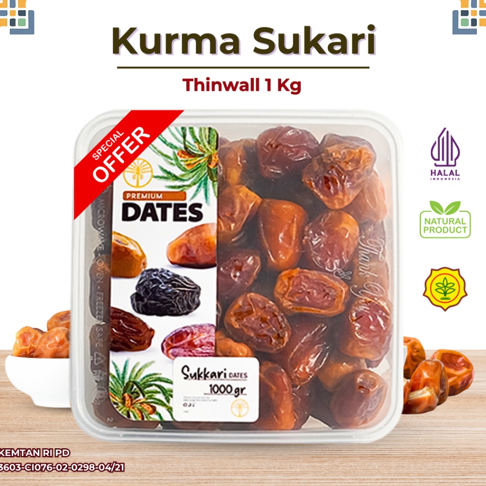 

Kurma Sukari 1 Kg Thinwall Kurma Raja Premium Original