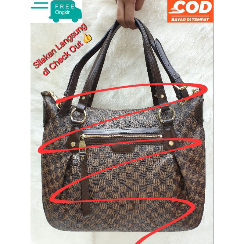 Tas Evora Damier Shoulder Bag Kotak Kotak Coklat Wanita