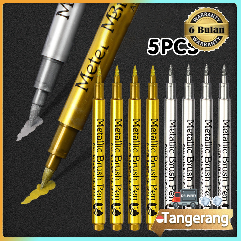 

5pcs Spidol Emas Dan Silver Pulpen Tinta Emas Tinta Metalik Emas Perak Spidol Metalik Paint Marker
