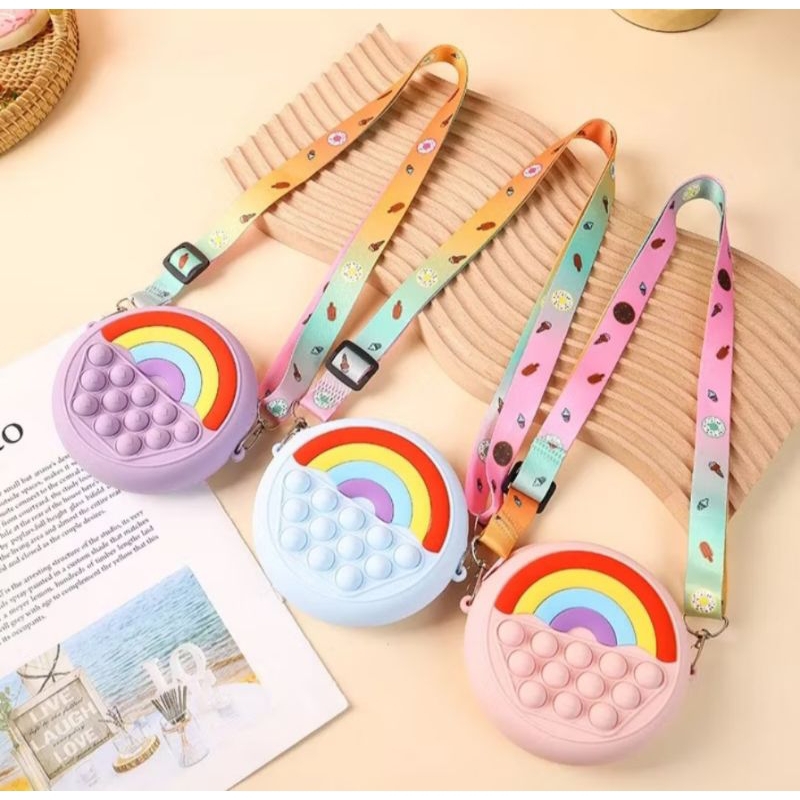 MAINAN ANAK TAS POP IT PELANGI MINI BAG POP IT BUBBLE FIDGET RAINBOW UNICORN
