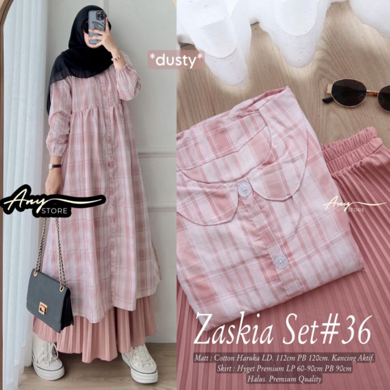 Zaskia Set #36 setelan tunik dan rok long tunic Ld 112 rok panjang plisket long tunik Flanel Cotton 