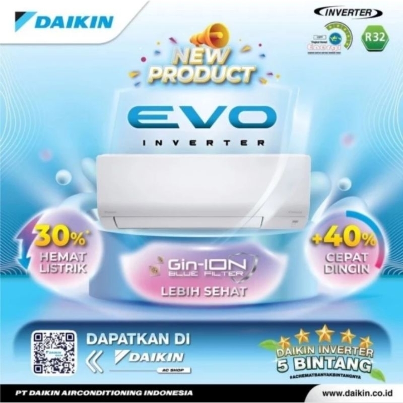 AC DAIKIN 1PK EVO INVERTER TYPE FTKF25AV MALAYSIA(GARANSI RESMI)