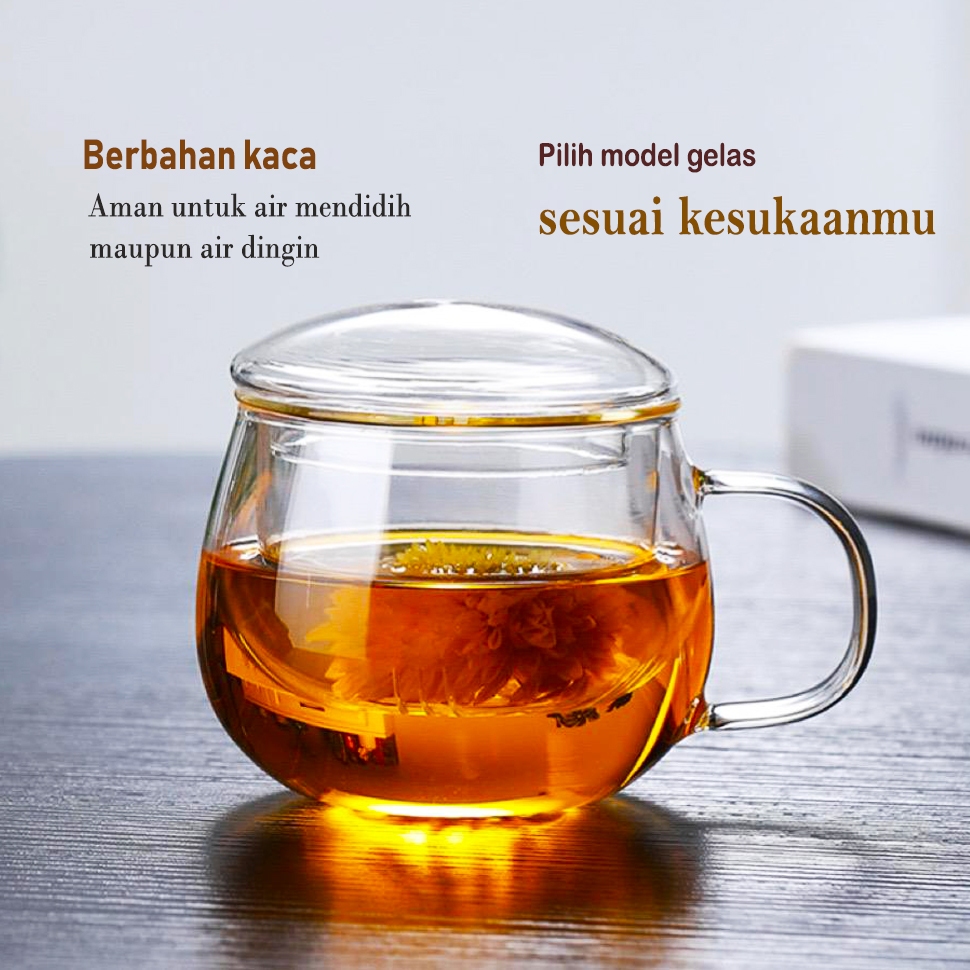 asad Gelas Kaca Aesthetic Gelas Infuser Saringan Kaca Gelas Infused Water Glass Cangkir Teh Rempah