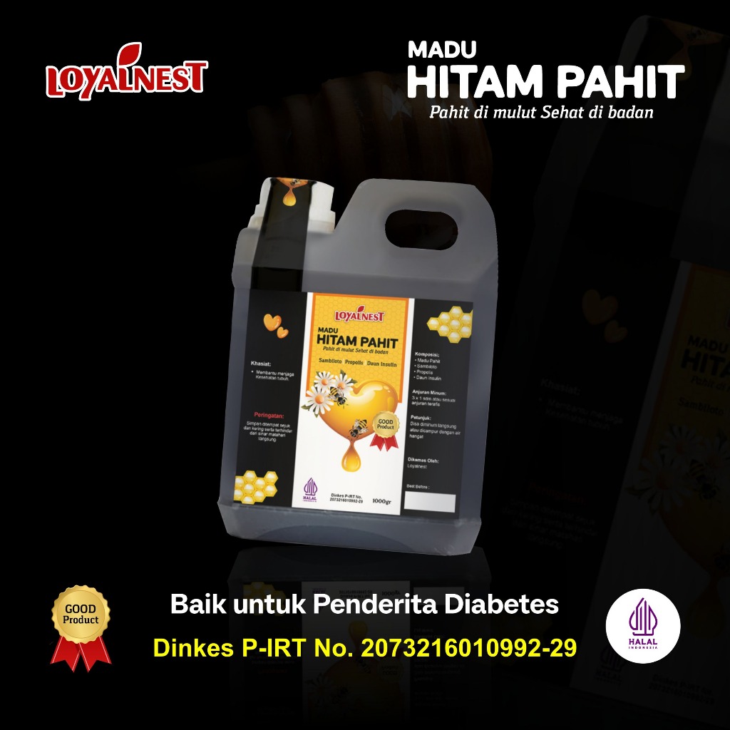 

Madu Hitam Pahit Loyalnest 1kg Original - Madu Hitam Pahit Sambiloto Propolis Daun Insulin