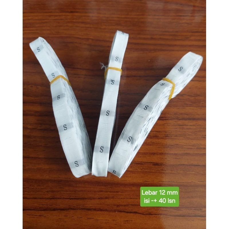 (Per Rol) Size Baju Label Bordir Huruf Warna Putih