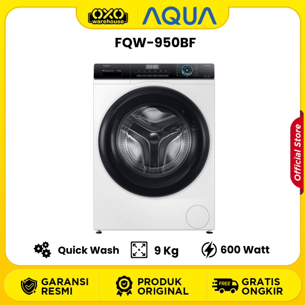 AQUA Mesin Cuci FQW-950BF 9 Kg Front Loading Low Watt Garansi Resmi