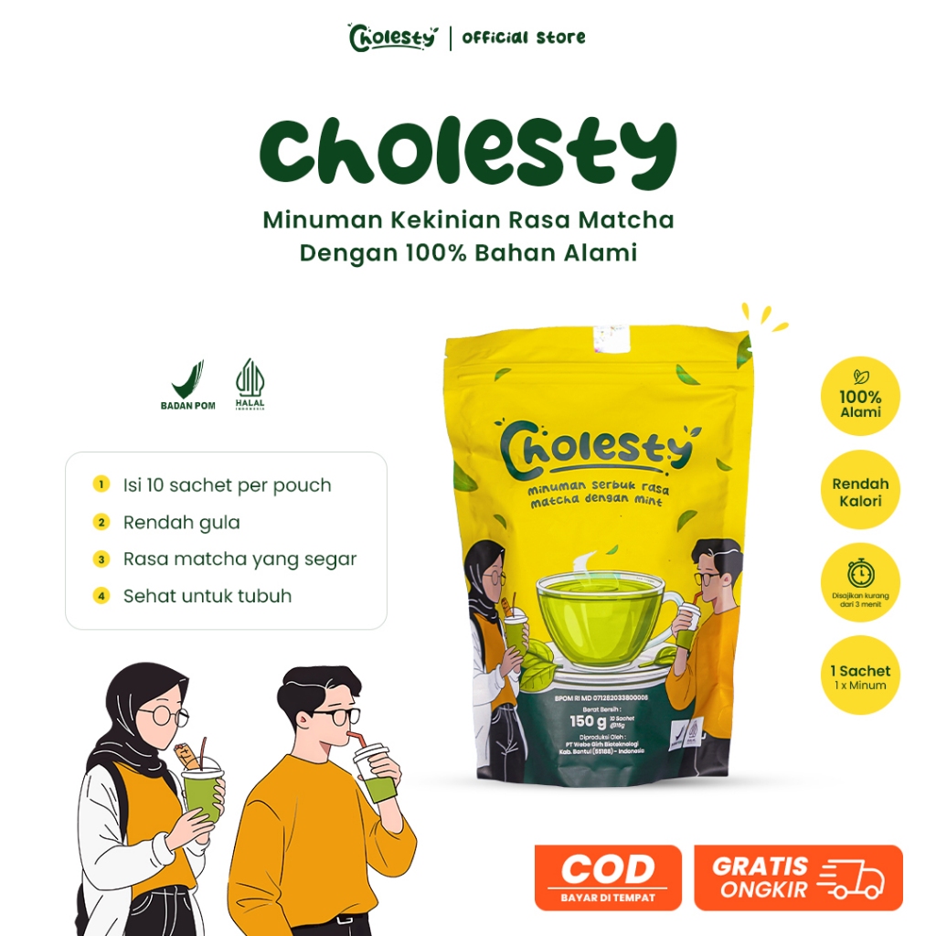 

Cholesty Minuman Serbuk Kekinian Rasa Matcha Dengan 100% Bahan Alami Dengan Rasa Favorit | Minuman Bubuk Matcha Original