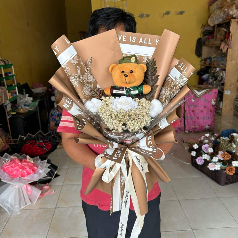 Buket Boneka TNI / buket Bunga boneka TNI