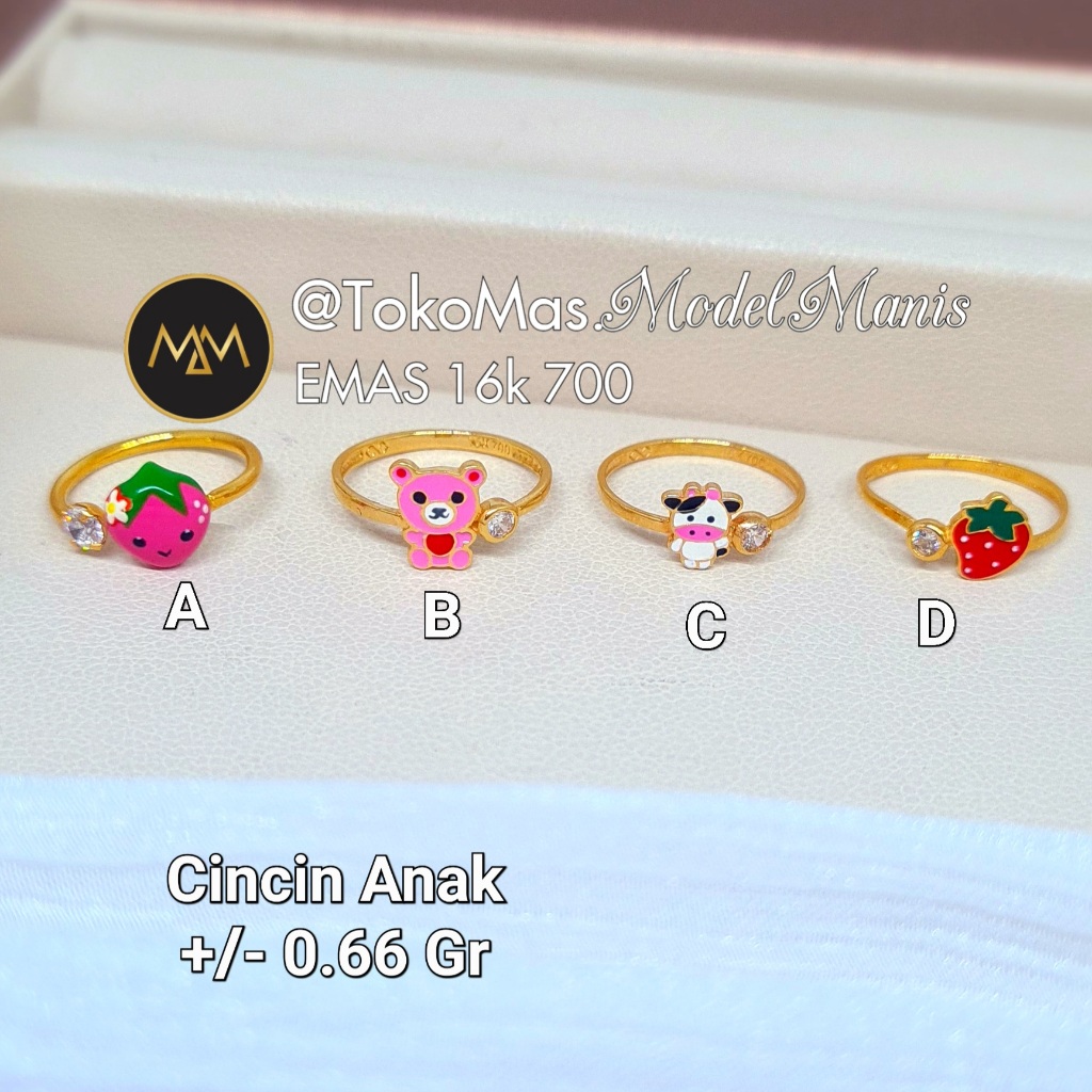 Cincin Anak karakter emas kuning 700 kadar 16k