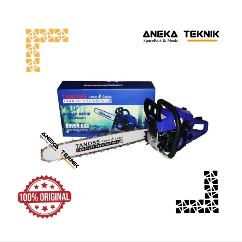Aneka Teknik Mesin Gergaji Kayu Chainsaw Senso Sinso Tanoss 6800 S - 22 L / 55 Cc + Bar & Rantai