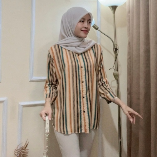 terbaru kemeja wanita rayon motif salur / daily top rayon