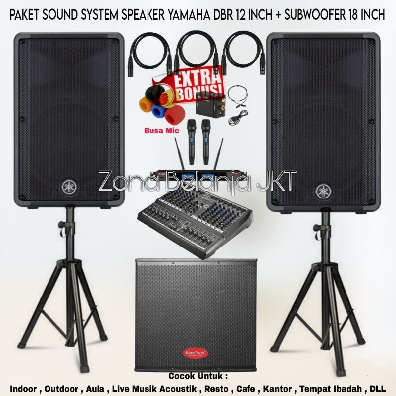 PAKET SOUND SYSTEM INDOOR OUTDOOR LIVE MUSIK KARAOKE SPEAKER YAMAHA DBR 12 INCH + SUBWOOFER 18 INCH 