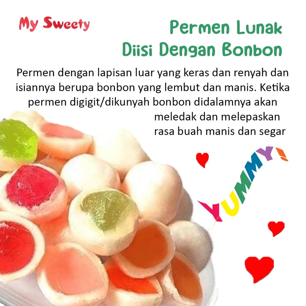 

RB MY SWEETY Permen Lunak Aneka Buah Rasa Durian Mangga Jagung Taro Candy Bonbon 360gr Isi 100pcs