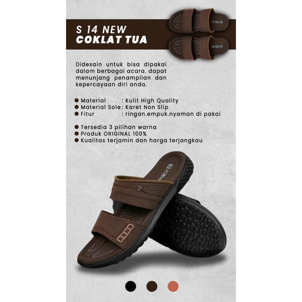 Sandal Pria Kulit S 14 Original Pria Slop keren kekinian terbaru 2025