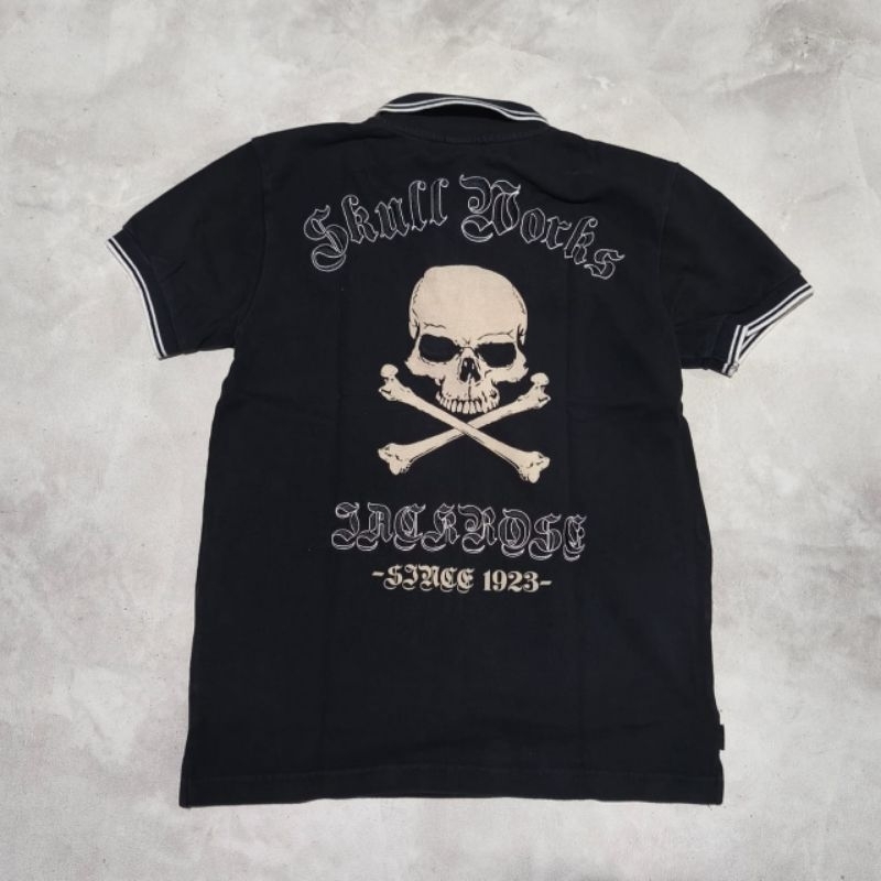 Baju kaos kerah polo skull works Jackrose hitam