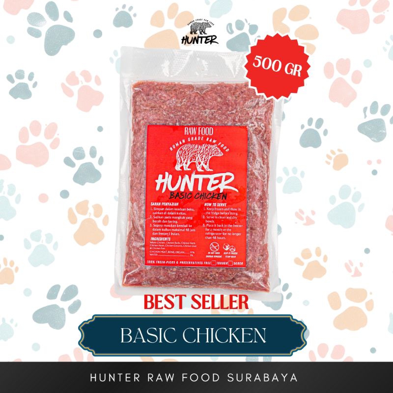 Hunter Raw Food | DAGING AYAM GILING (RAW FOOD) 500 gr - BASIC CHICKEN | Makanan hewan Murah| Dog Fo