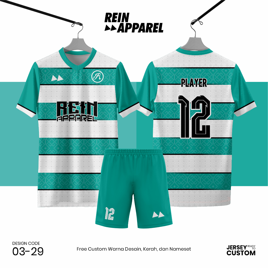 Jersey Bola Futsal Full Printing Kostum Nama/Nomor/Logo - 0329 Tosca Putih Hitam
