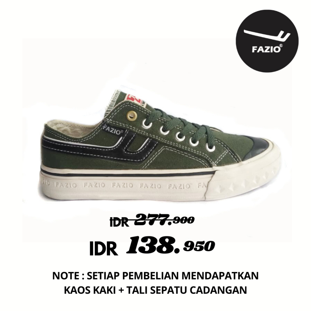 Fazio - Sepatu Unisex Clasic Low Green Army Sneakers Pria Wanita