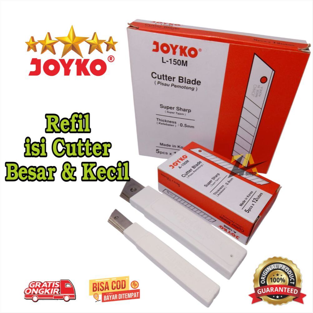 

ISI CUTTER JOYKO BESAR ISI CUTTER KECIL, REFIL ISI CUTER BESAR JOYKO DAN KECIL 1 BOK (12 PCS)