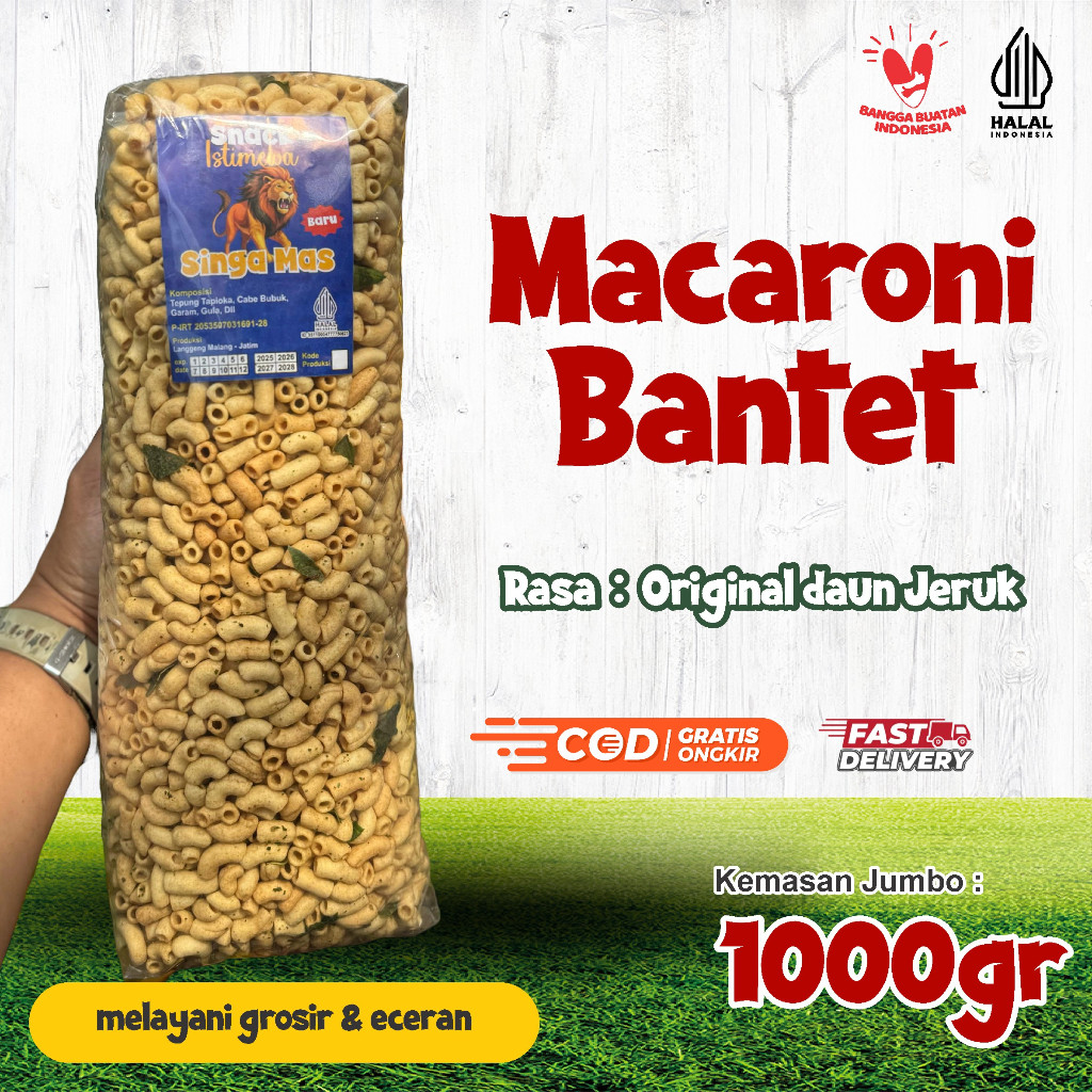

Macaroni Original Daun Jeruk 1kg | Macaroni Bantet | Macaroni Bantet 1Kg | Juragan Snack