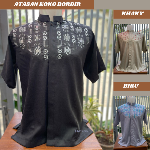 JJ Moslem Baju Koko Bordir Pria Lengan Pendek Bahan Katun Madinah Size M L XL