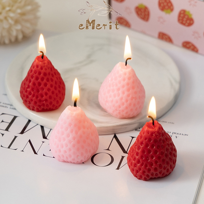 Lilin Strawberry Candle Kue Cake Strawbery Merah Pink Red Bentuk Strawberri Palsu Fake Imitasi Prop 