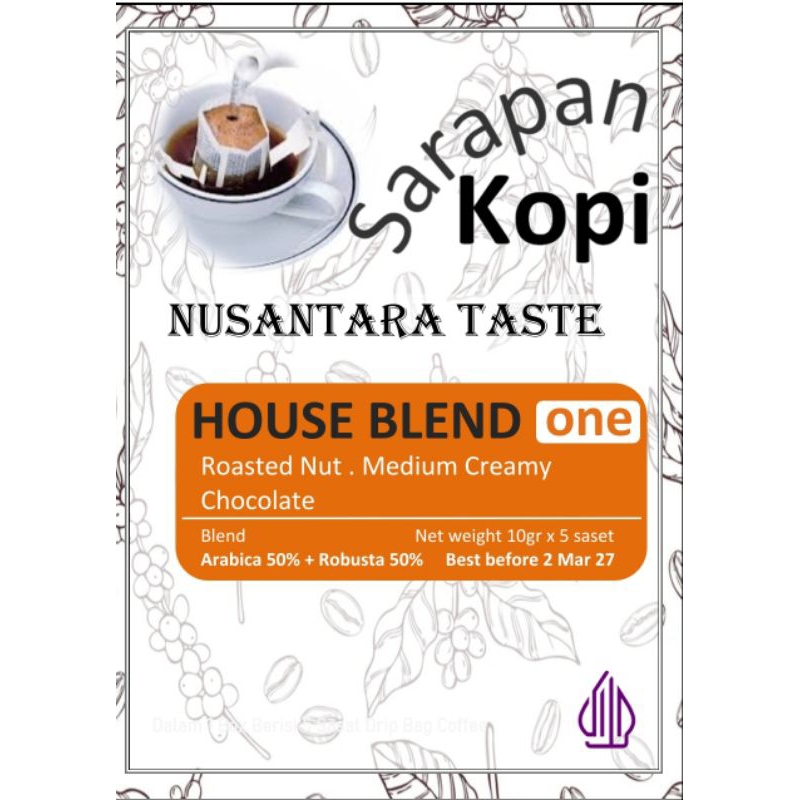 

[Sarapan Kopi] Kemasan Box isi 5 Saset - Coffee Drip Bag - HOUSE BLEND ONE - ROBUSTA 50% + ARABICA 50%