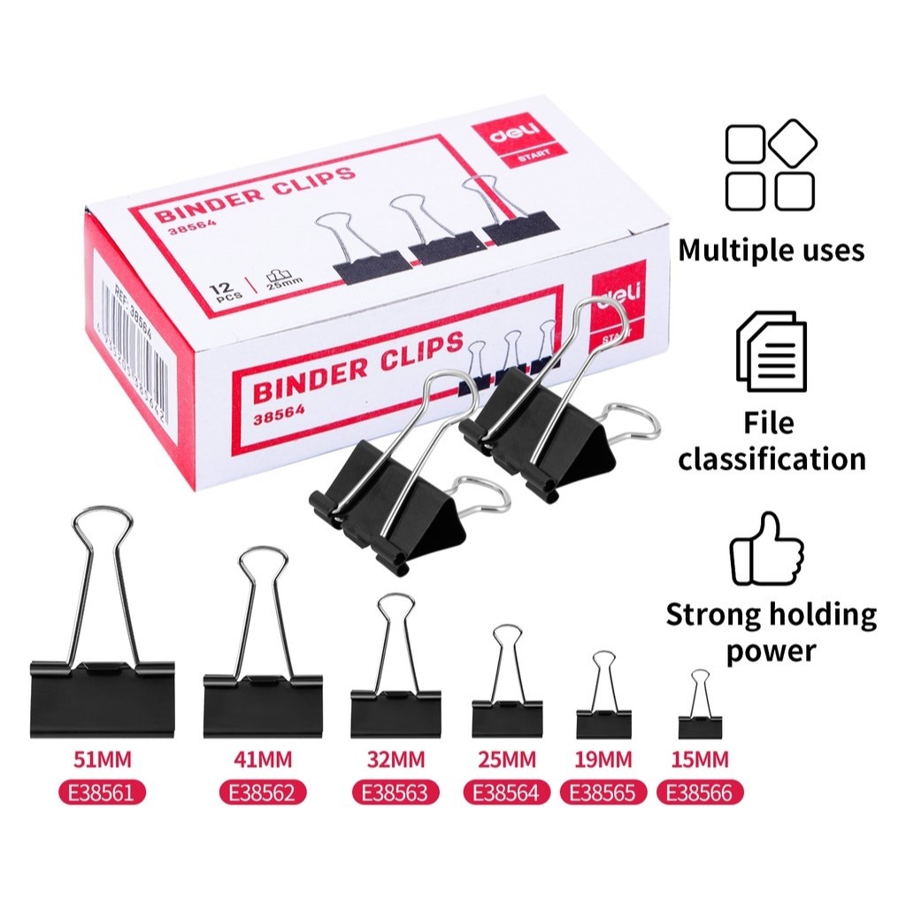 

Klip Penjepit Kertas DELI Binder Clip Hitam Medium Sedang No.155 , No.111