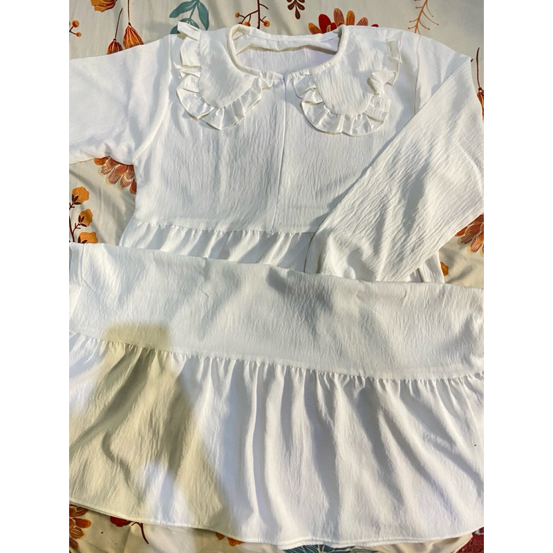 Midi Dress Crinkle Warna Putih Tulang