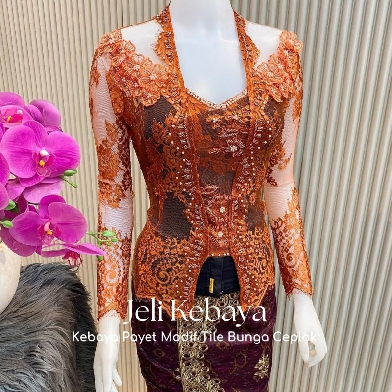 [BEST SELLER] - Jelly Kebaya | Kebaya Payet Modifikasi Tile Bunga Motif Ceplok | Kebaya Wisuda | Keb