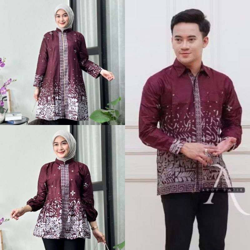 Batik Couple Terbaru Motif Sutena Burgundy Baju Batik Couple Modern
