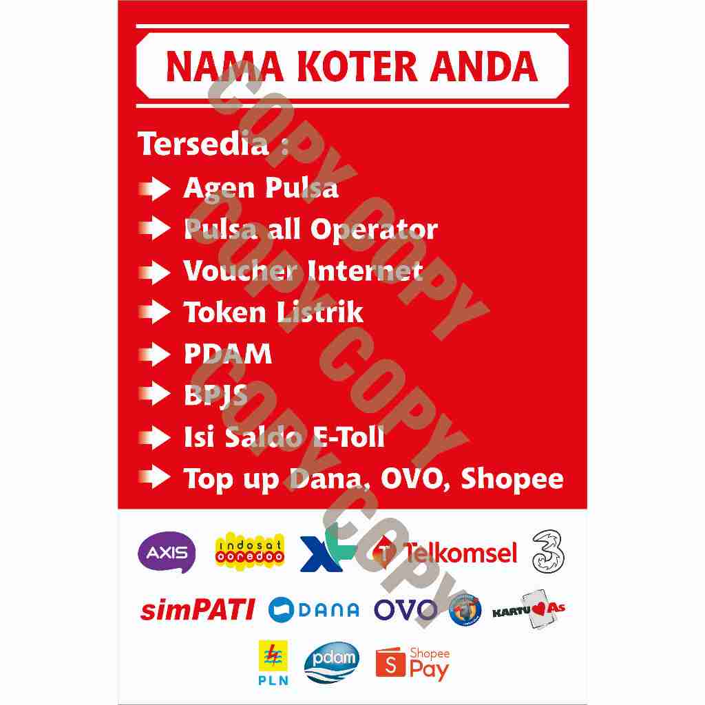 

STIKER LAYANAN AGEN PULSA MODEL 2( BISA CUSTOM NAMA KONTER)