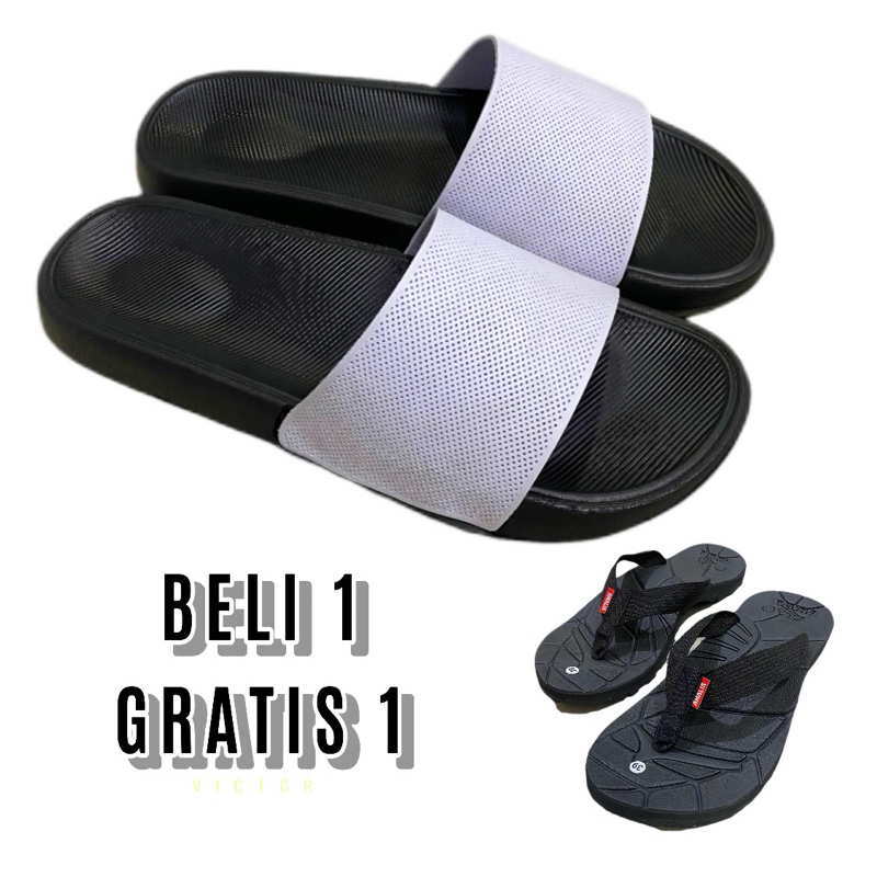 Beli 1 gratis 1 Sandal Slop  gratis sandal jepit gunung Pria Wanita Polos Slide Upper Loke Antislip 