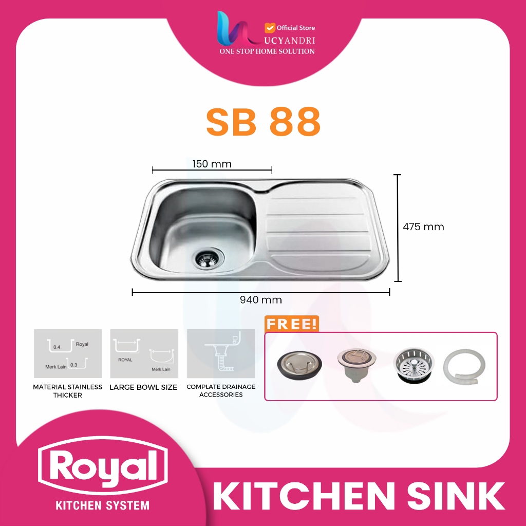 KITCHEN SINK BAK CUCI PIRING STAINLESS ROYAL SB88