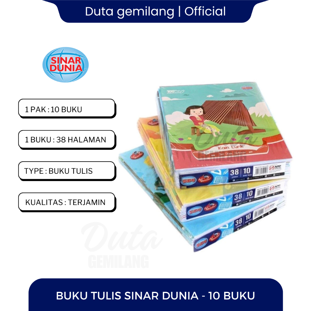 

10 Pcs / Buku Tulis Sinar Dunia SiDU / Isi 38 Lembar Buku Tulis / Kualitas Bagus / Duta Gemilang