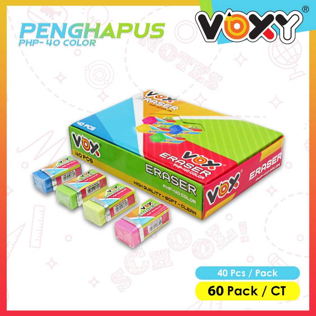 

Penghapus Eraser Pensil 1 Box 40 Pcs // Penghapus Kecil Murah VOXY || Hapus Pensil Kecil (40pcs)