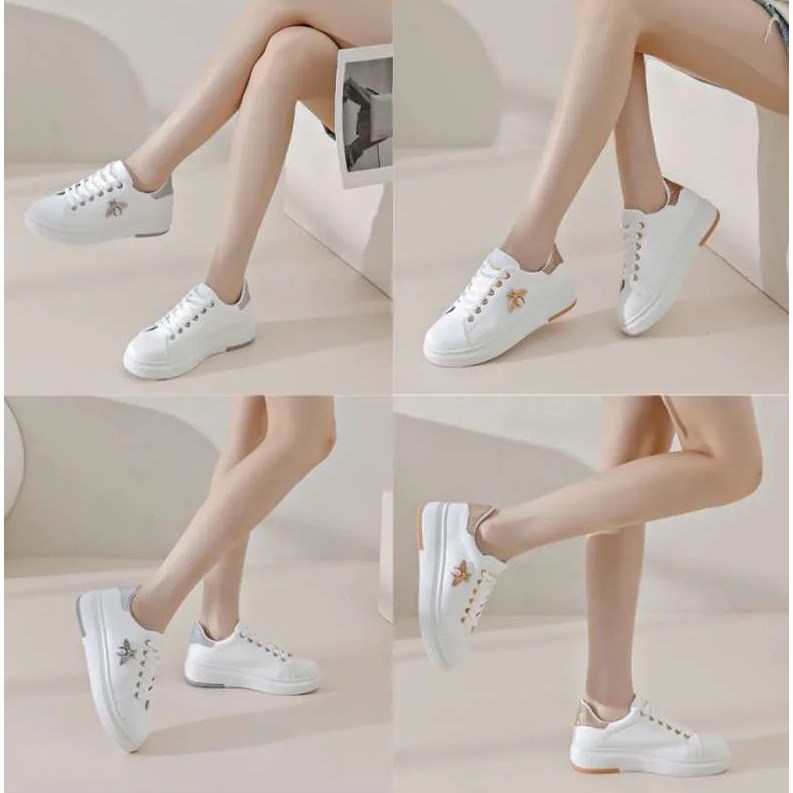 MG SEPATU SNEAKERS PUTIH GOLD WANITA PREMIUM OP01 FASHION KOREA SEPATU CEWEK KETS OLAHRAGA SPORT LAR
