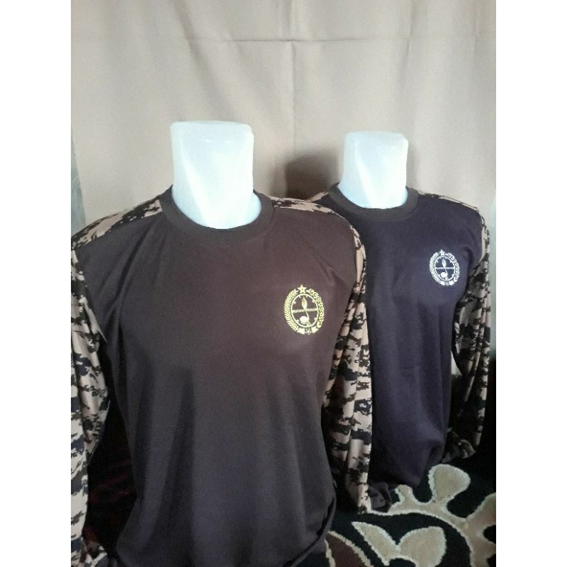 KAOS LORENG PRAMUKA/KAOS PDL/KAOS LAPANGAN/LENGAN PANJANG KOMBINASI WARNA COKLAT SABLON