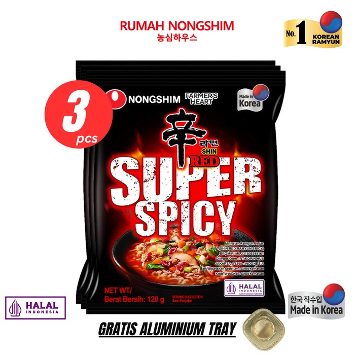 

Bundling TIGA - Nongshim SHIN RED SUPER SPICY Noodle [120 gram x 3 pcs]