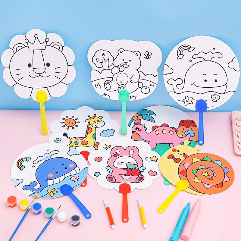 Kipas Kertas DIY Karakter Kipas Coloring Mewarnai Mainan Edukatif Kipas Tangan
