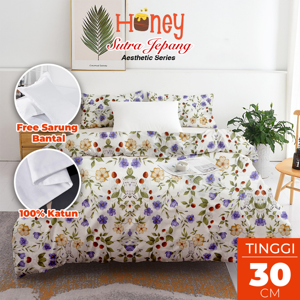 Sprei  Set Katun Jepang Premium Honeybedding Ukuran 180 x 200 Seprai Katun Jepang