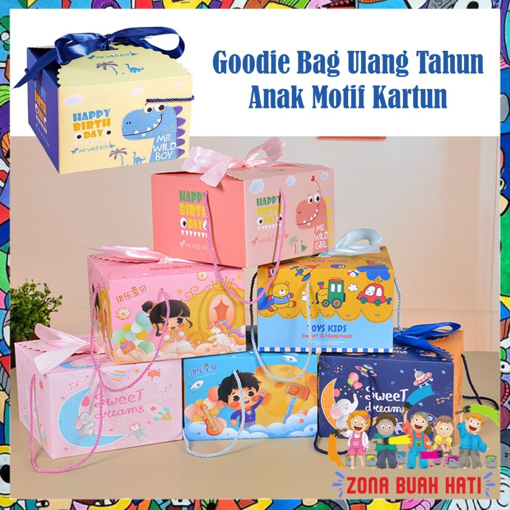 

ZBH Goodie Bag Ulang Tahun Anak Motif Kartun Kotak Kado Berpita Tas Bingkisan Hadiah Hampers Ulang Tahun Anak Paper Bag Snack Karakter Kotak Souvenir Box Kue Tentengan Souvenirs Party Supplies