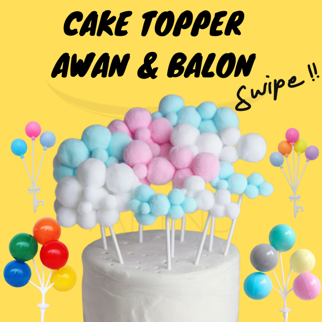Cake Topper Hiasan Kue Cloud Bola Awan Cake Topper Tusukan Balon Bulat
