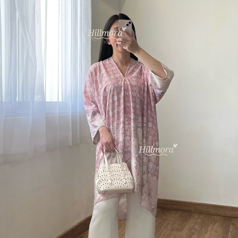 Hillmora - Nayla Top | Tunik Kaftan Lebaran Atasan Muslim Pesta Silk Mewah Elegan | Atasan Wanita Ke